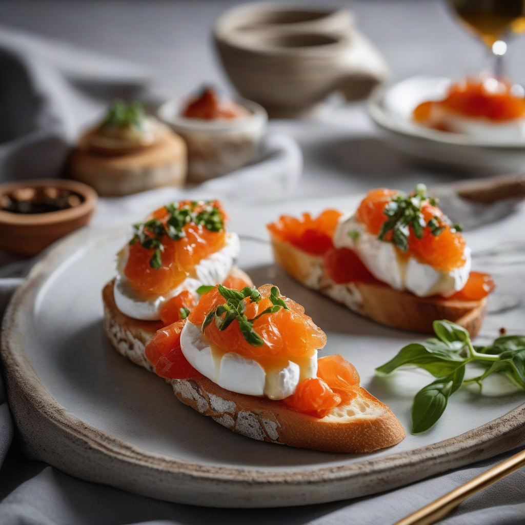 Burrata and Ikura Crostini