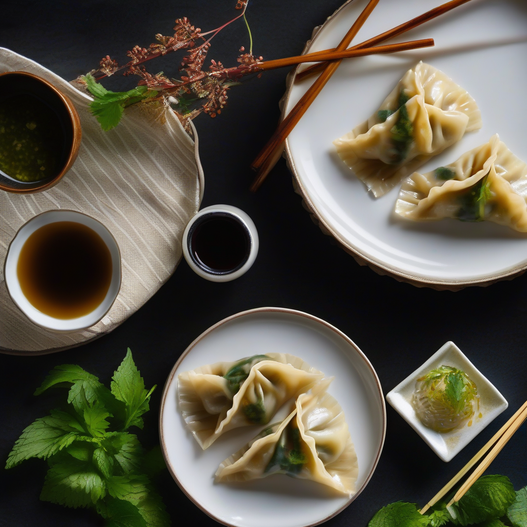 Chicken Shiso Gyoza with Yuzu Kosho and Ponzu Sauce