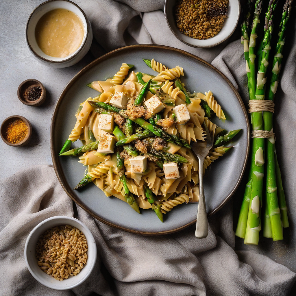 Creamy Miso Pasta with Tofu and Asparagus (Vegan)