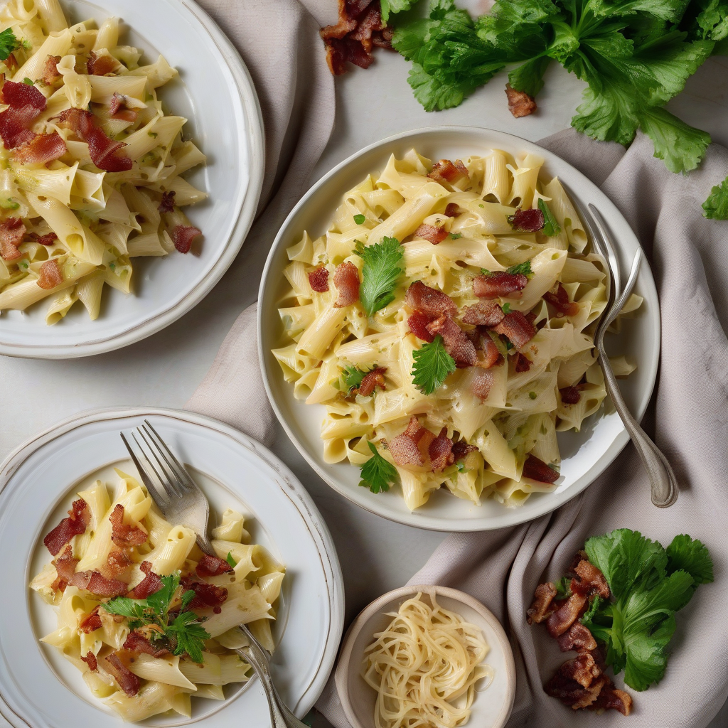 Pasta Krim dengan Kubis Napa dan Bacon