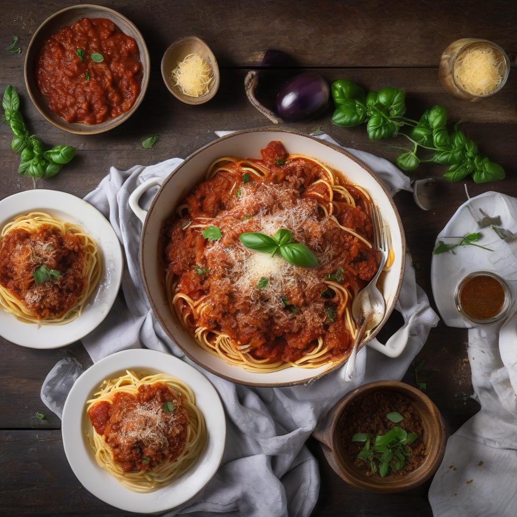Eggplant Parmesan Spaghetti with Meat Sauce