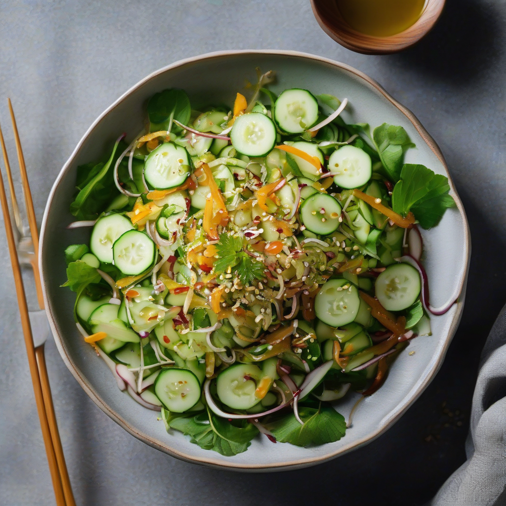 Salad Mentimun Jepang dengan Vinaigrette Kedelai Wijen