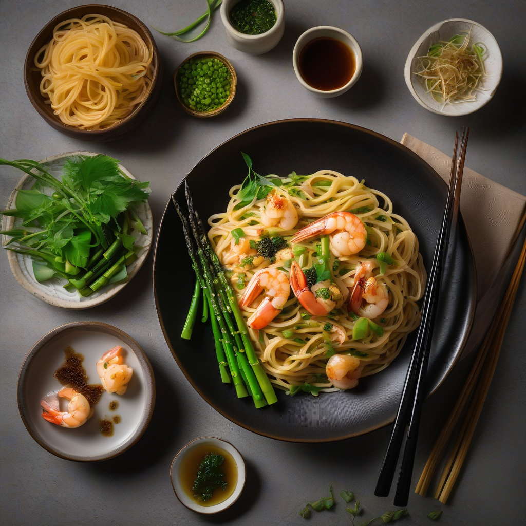 Japanese Pasta with Shrimp and Asparagus