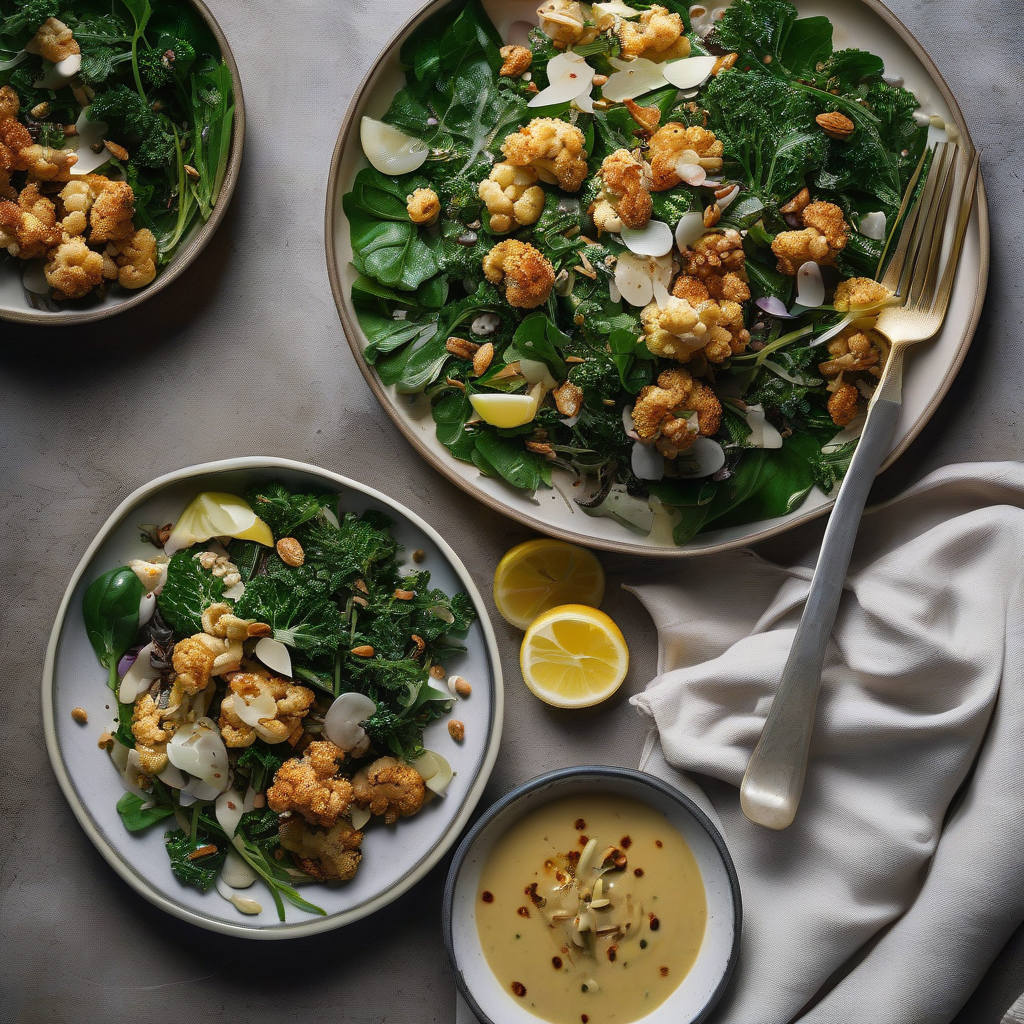 Roasted Cauliflower Kale Salad with Miso Tahini Dressing